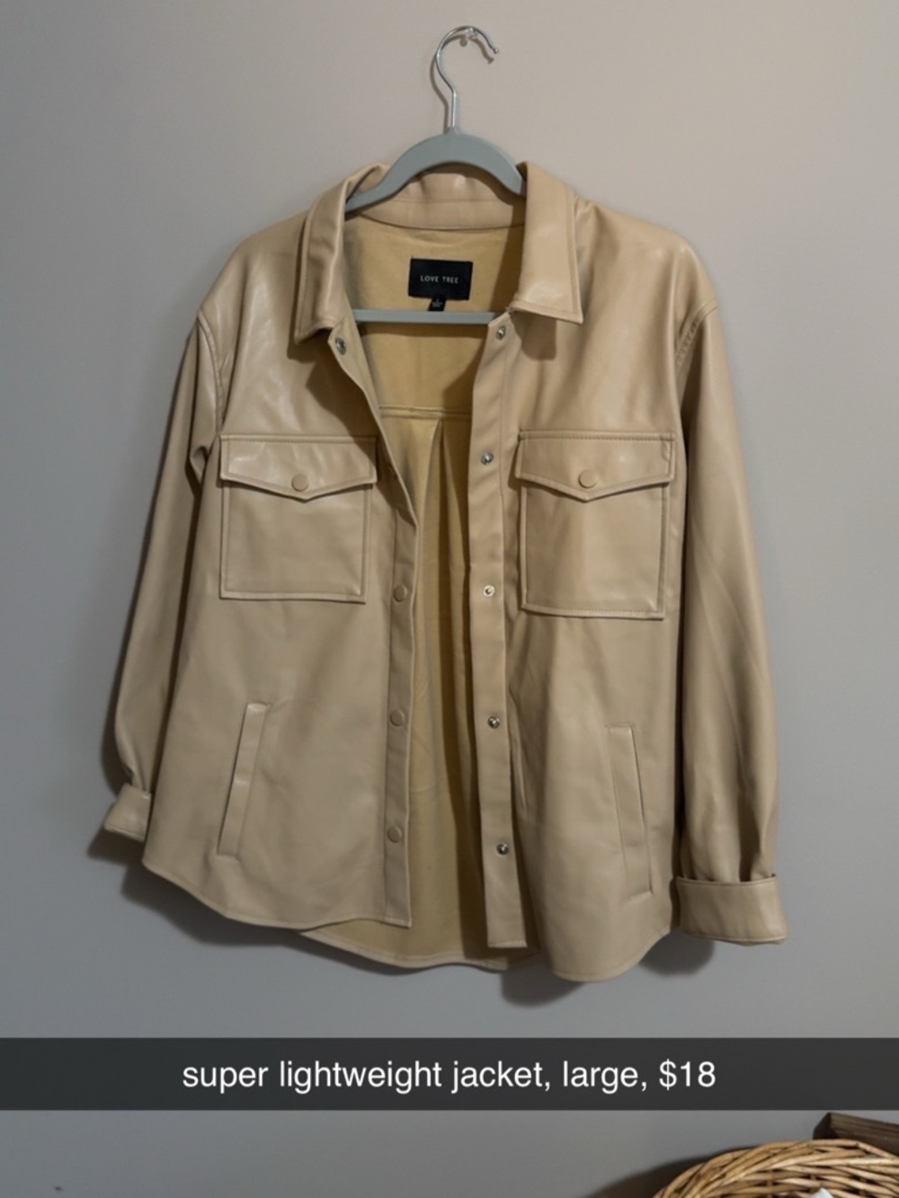 Love Tree Cream Faux Leather Button-Front Shacket